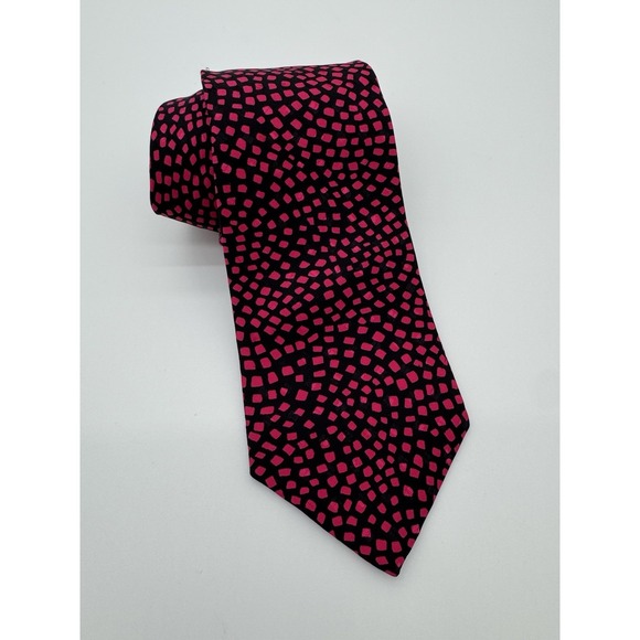 Handmade Other - Handmade Lesja Cravate Tie Black Pink Geometric Dot Pattern Silk Necktie Mens